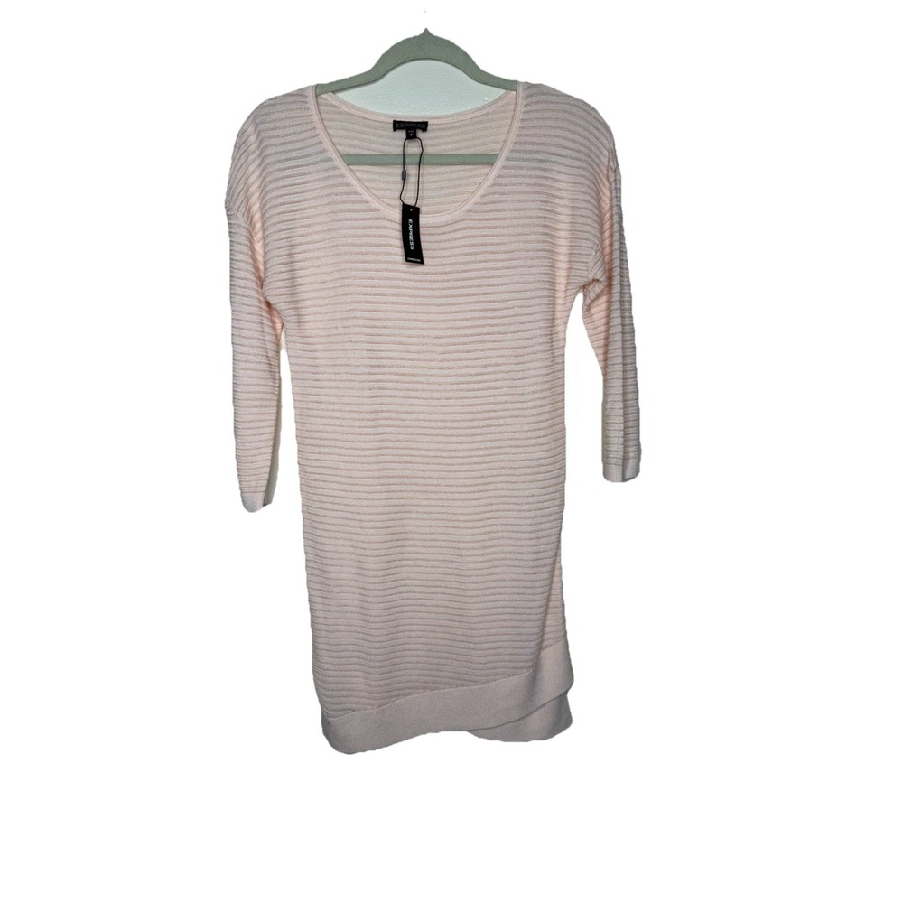 Express Women's Short Sleeve Asymmetric Sweater Top size Small Pink Blush Sheer